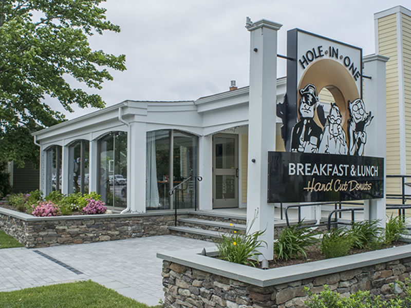 The Hole in One Bakery and Coffee shop in Orleans has the best full breakfast and lunch - including hand-cut donuts, on Cape Cod.